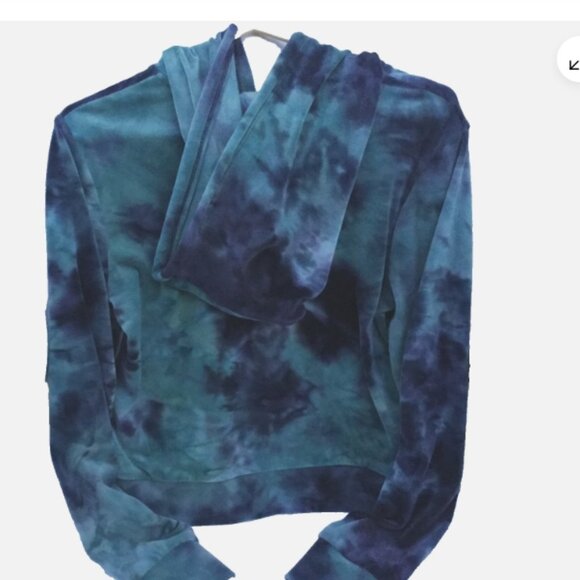 Cozie by Pink Rose Women Size L Short Hoodie Jacket Full Zip Velour Green Navy - Picture 3 of 6